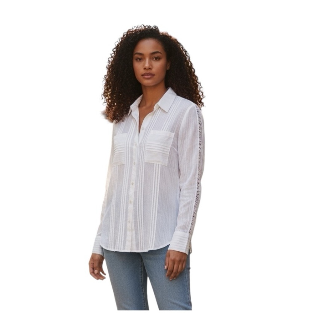 Linen Soft Surroundings minimalist casual coastal core long sleeve shirt